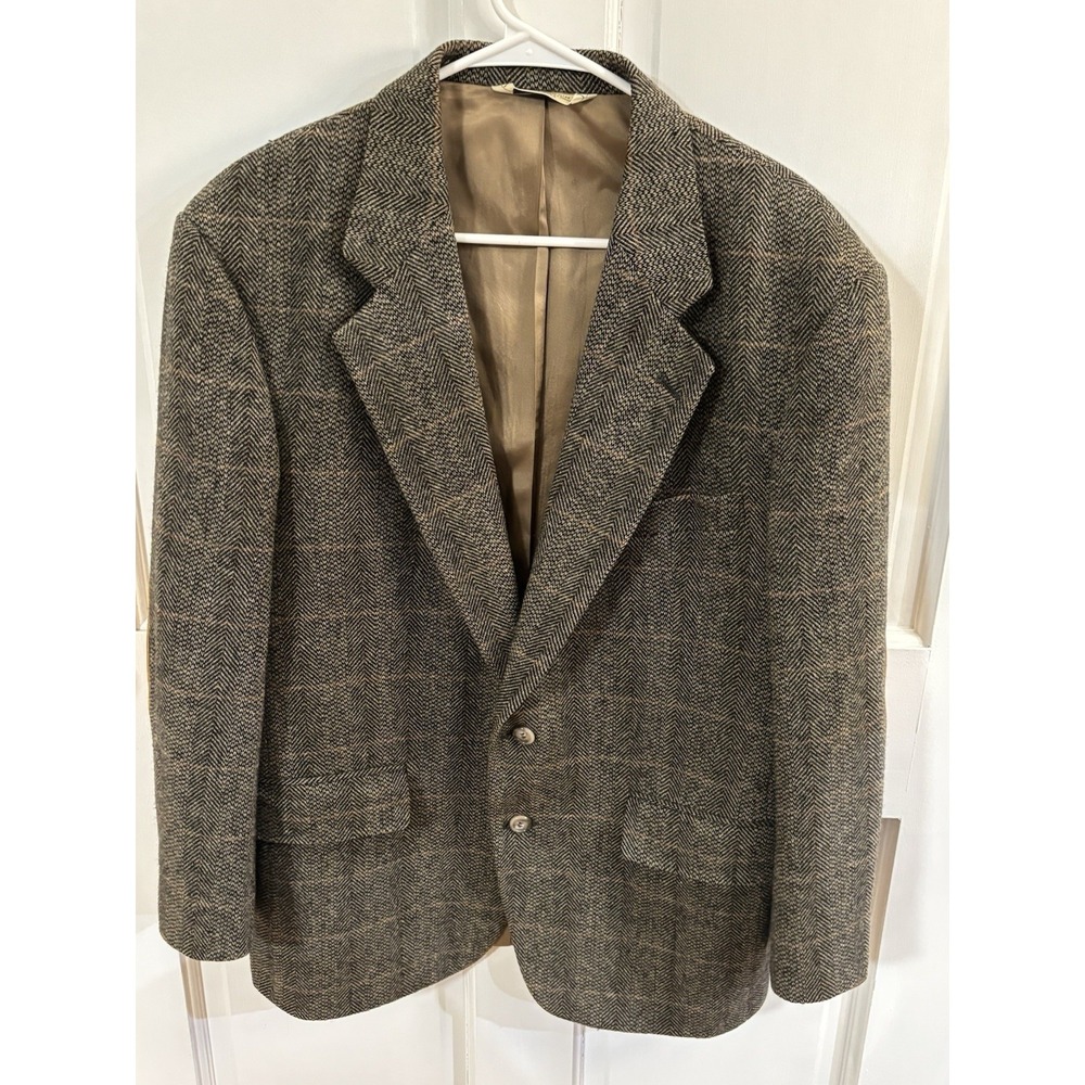 Vtg. EVAN PICONE Mens Wool Tweed Brown Sport Coat Jacket w/ Suede‎ Elbow Patches